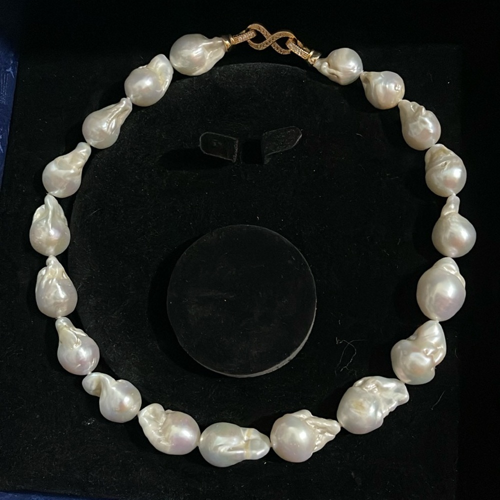 Genuine Natural Irregular Baroque Freshwater Large Pearl Choker Necklace - Picture 3 of 12